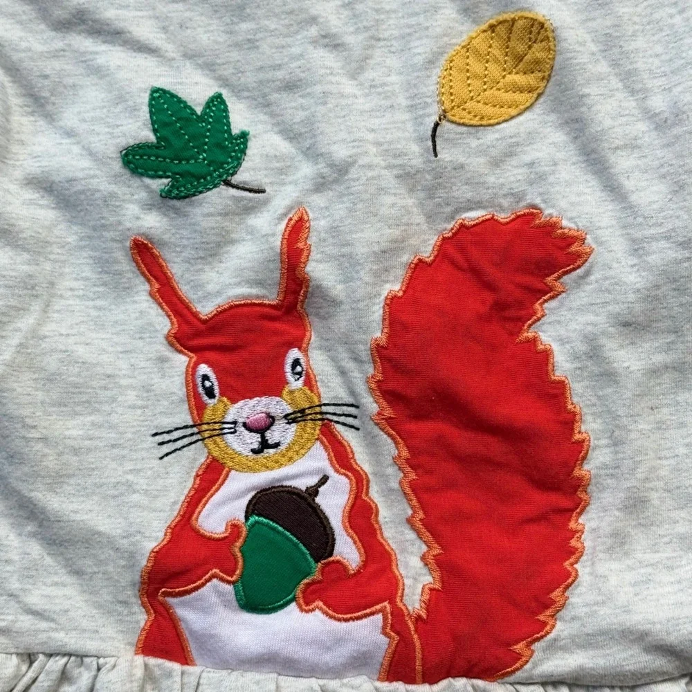Jumping Meters Squirrel Applique Dress Kids Size 5 Oatmeal Orange EUC School